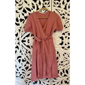 LinenFox / Linen Fox Wrap Dress in Blush Salmon XS